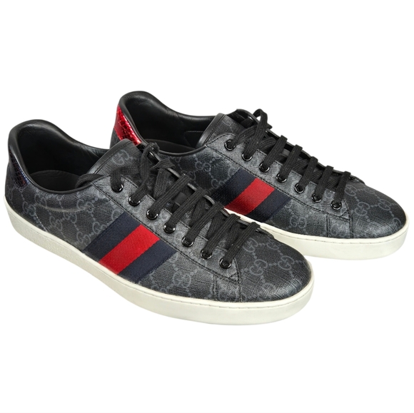 Gucci Ace GG Supreme Canvas Sneakers Black Web Stripe Sz 9 EU 43 429445 - Picture 3 of 16